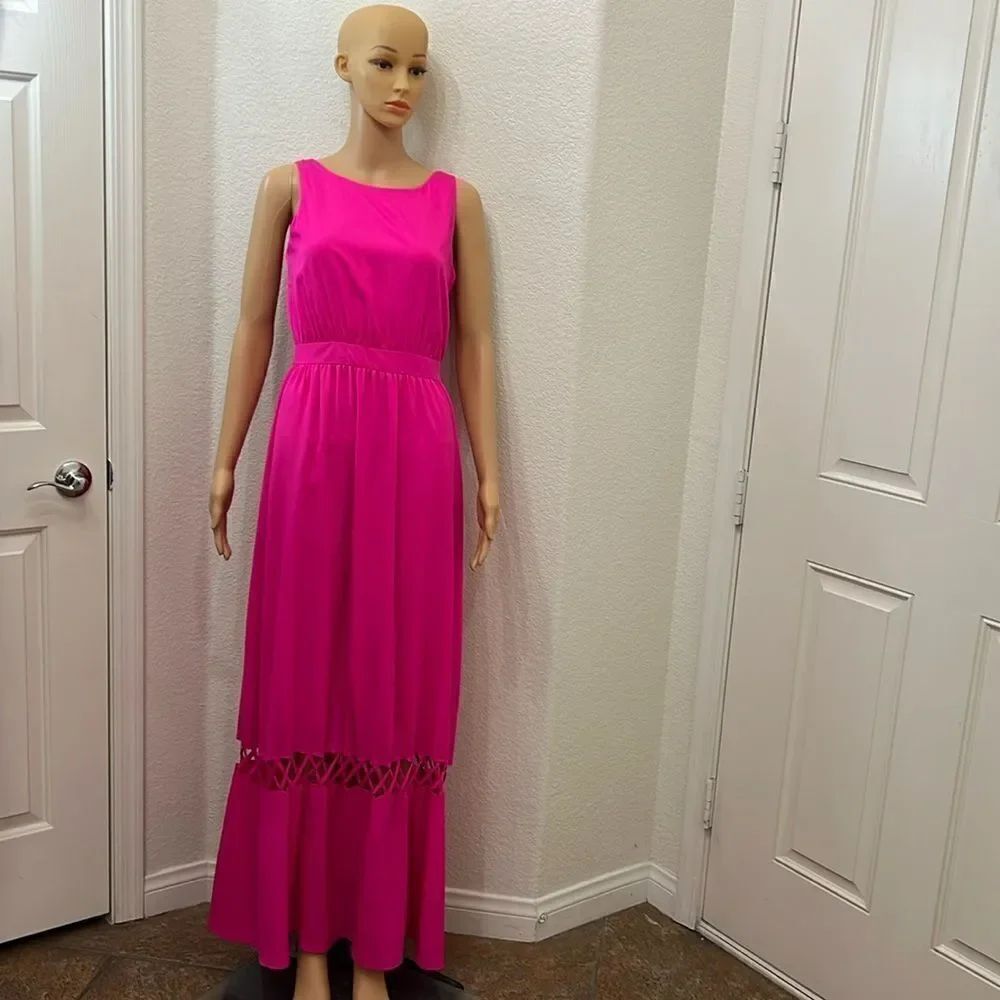 Gianni Bini Eomans Dress Size 4 Hot Pink Maxi Dress with Cut Outs Simmer Beach